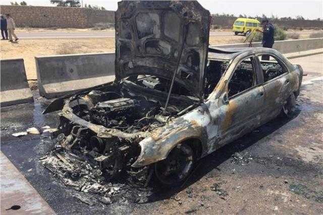 نجاة رئيس محكمة وادي النطرون من الموت وتفحم سيارته بالطريق الصحراوي