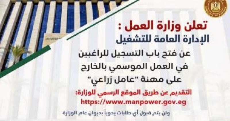 وزارة العمل تعلن فتح باب التسجيل على فرص عمل فى الخارج للشباب