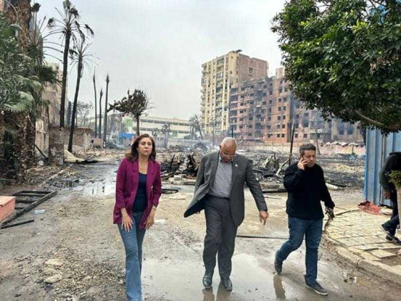 وزيرة الثقافة من موقع حريق ستوديو الأهرام: النيران اشتعلت في مقر الحارة بعيدا عن البلاتوهات