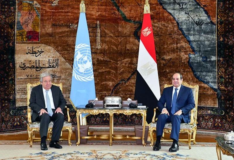 الرئيس السيسي وجوتيريش يؤكدان الرفض التام والقاطع لتهجير الفلسطينيين من أراضيهم