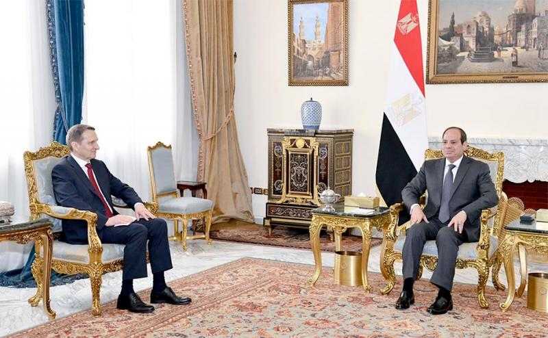 الرئيس السيسي يؤكد خلال لقائه رئيس الاستخبارات الروسية ضرورة الوقف الفوري لإطلاق النار في غزة