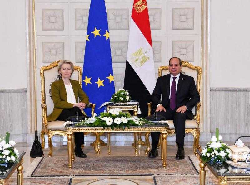 الرئيس السيسي و«دير لاين» يتفقان على ضرورة التوصل لحل شامل وعادل للقضية الفلسطينية على أساس حل الدولتين