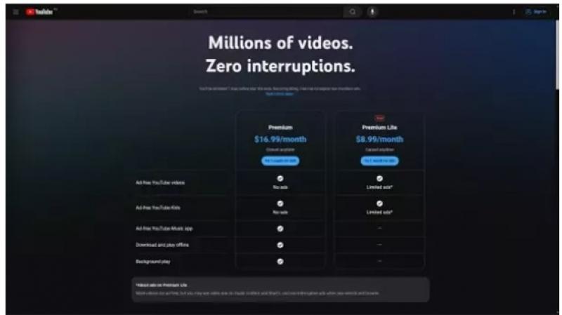 يوتيوب يختبر إصدارًا جديدًا من اشتراك Premium Lite