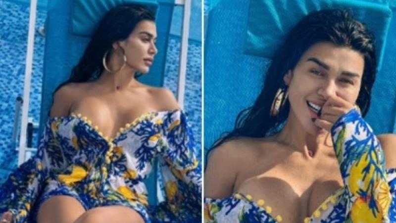 نادين الراسي في جلسة تصوير من داخل حمام سباحة