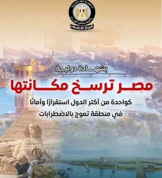 بشهادة دولية.. مجلس الوزراء: مصر ترسخ مكانتها ضمن الدول الأكثر استقرارا وأمانا في منطقة تموج بالاضطرابات