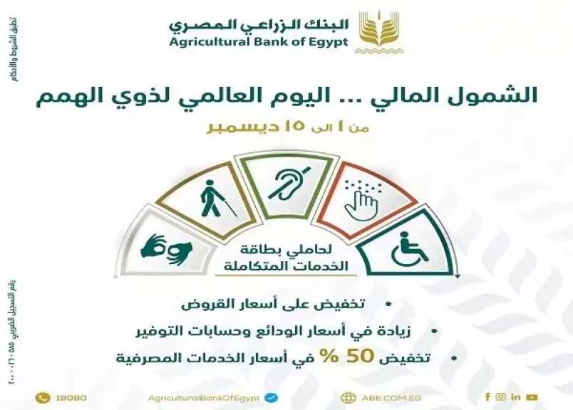 البنك الزراعي المصري يعلن عن باقة من المزايا والعروض المجانية للعملاء دعمًا للشمول المالي