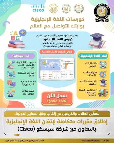 صندوق تطوير التعليم يطلق مقررات متكاملة لدراسة اللغة الإنجليزية تستهدف الطلاب في مختلف المراحل التعليمية
