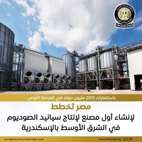 مصر تخطط لإنشاء مصنع لإنتاج سيانيد الصوديوم بمجمع مصانع سيدي كرير للبتروكيماويات بالإسكندرية