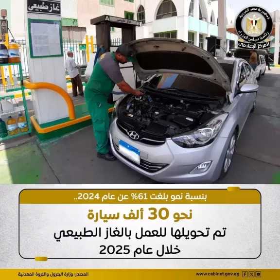 البترول: تحويل نحو 30 ألف سيارة للعمل بالغاز الطبيعي خلال عام 2025