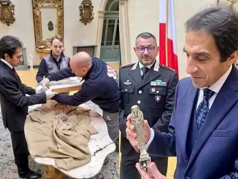 سفير مصر في إيطاليا يعلن استعادة قطع أثرية ونقلها إلى القاهرة