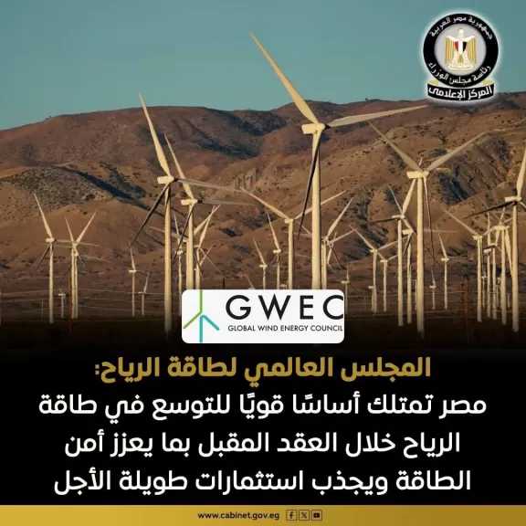 المجلس العالمي لطاقة الرياح: سوق طاقة الرياح في مصر يشهد عودة واضحة إلى مسار النمو
