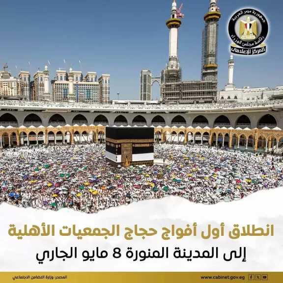 انطلاق أول أفواج حجاج الجمعيات الأهلية 8 مايو الجاري إلى المدينة المنورة