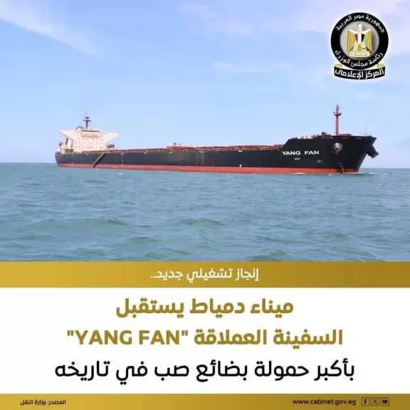 ميناء دمياط يستقبل سفينة الصب العملاقة ”YANG FAN” التي ترفع علم بنما قادمة من سنغافورة