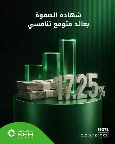 بنك بيت التمويل الكويتي مصر يطرح شهادة «الصفوة» بعائد متوقع 17.25% يصرف شهريًا