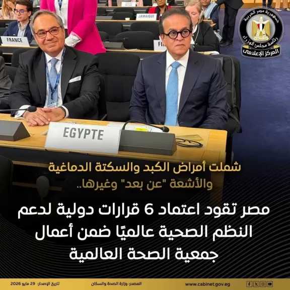 اعتماد 6 قرارات دولية هامة قادتها مصر ضمن أعمال الدورة الـ 79 لجمعية الصحة العالمية بمدينة جنيف