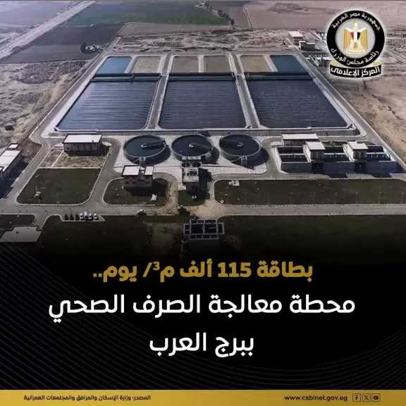 بطاقة تبلغ 115 ألف م³/ يوم.. محطة معالجة مياه الصرف الصحي ببرج العرب