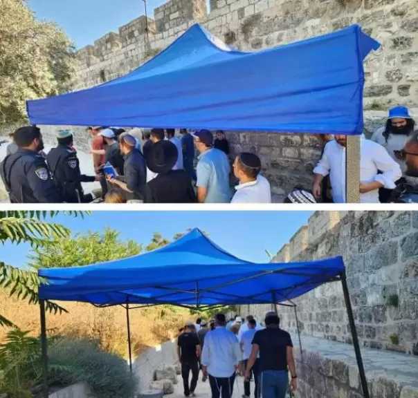 شرطة إسرائيل تنصب مظلة لخدمة المستوطنين خلال اقتحام المسجد الأقصى لأول مرة منذ 59 عاما