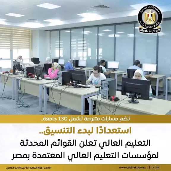 التعليم العالي تعلن قوائم مؤسسات التعليم العالي المعتمدة بجمهورية مصر العربية بشكل دائم