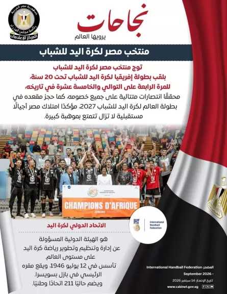 منتخب مصر لكرة يد الشباب يُتوج ببطولة إفريقيا للمرة الرابعة على التوالي والخامسة عشرة في تاريخه