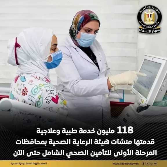 تقديم 118 مليون خدمة طبية وعلاجية بمحافظات المرحلة الأولى لمنظومة التأمين الصحي الشامل